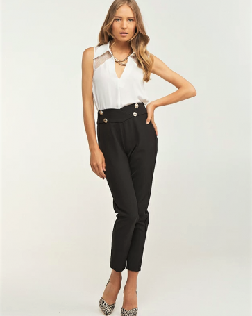 Lynne trousers with decorative buttons Black