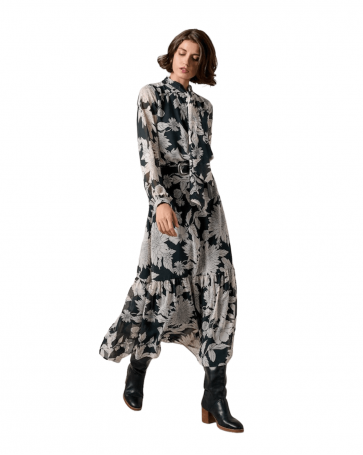 Passager printed dress with eco-leather belt Black