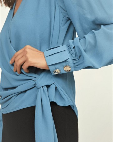 Lynne long sleeve blouse with knot Light Blue