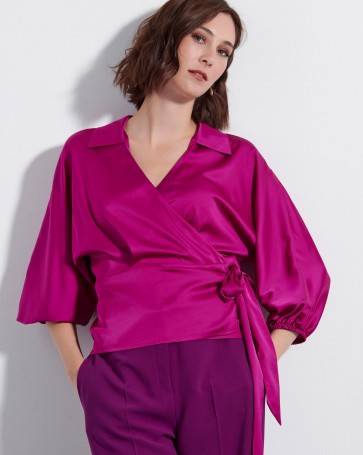 Bill Cost blouse with crotch tie and satin look Fuchsia