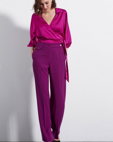Bill Cost blouse with crotch tie and satin look Fuchsia