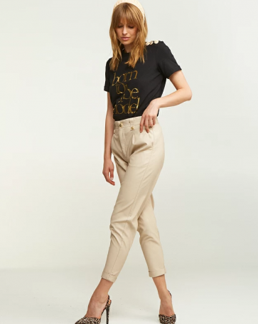 Lynne baggy leather look pants with buttons Cream