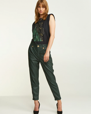 Lynne baggy leather look pants with buttons Green