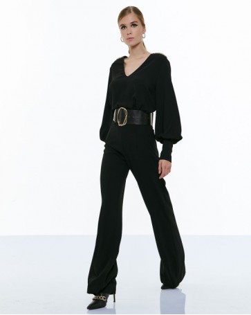 Access blouse with rhinestone epaulettes Black