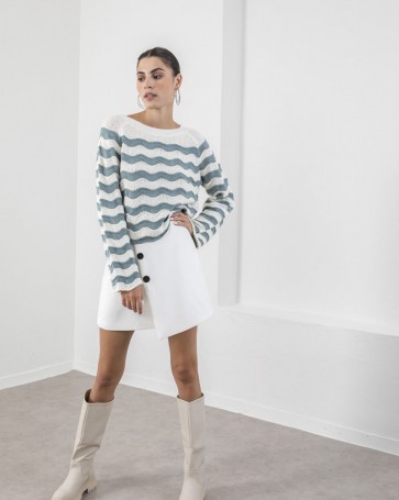 Striped Cento knitted blouse Teal
