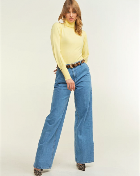 Lynne turtleneck sweater with puffed sleeves Yellow