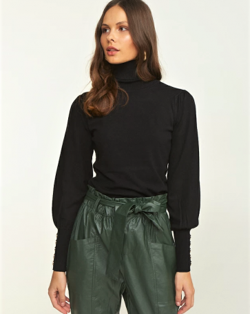 Lynne turtleneck sweater with puffed sleeves Black