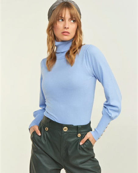 Lynne turtleneck sweater with puffed sleeves Light Blue