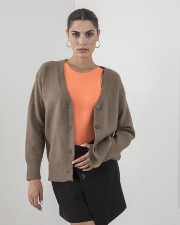 Knitted Cento cardigan with V-neck buttons Smoke