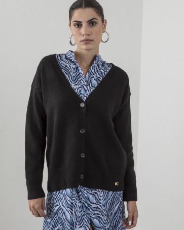 Knitted Cento cardigan with V-neck buttons Black