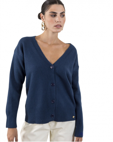 Knitted Cento cardigan with V-neck buttons Blue
