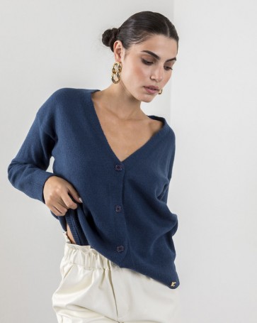 Knitted Cento cardigan with V-neck buttons Blue