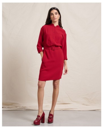 Passager crepe dress with belt Red