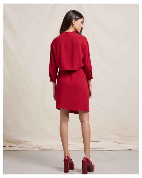 Φόρεμα κρεπ Passager με ζώνη Κόκκινο