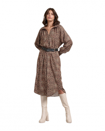 Passager animal dress with eco-leather belt Camel