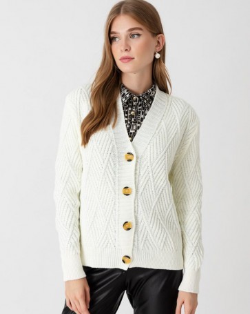 Fibes Fashion knitted cardigan with buttons White