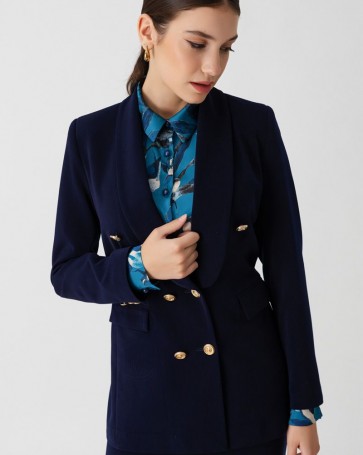 Fibes Fashion double breasted long blazer Blue 