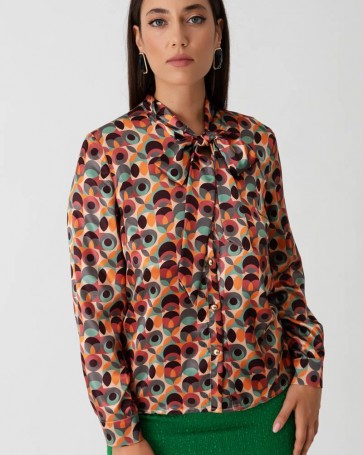 Fibes Fashion printed shirt with tie collar Orange