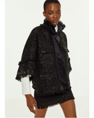 Jacket Access with sequins and frills Black