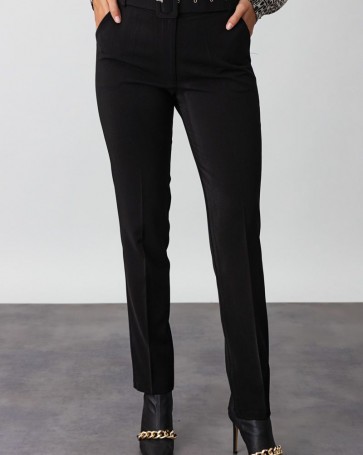 Fibes Fashion crepe pants with belt Black