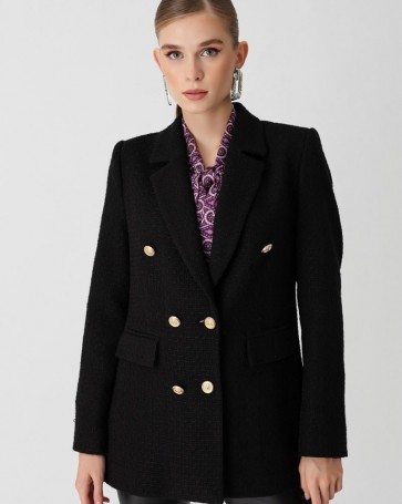 Fibes Fashion long jacket with weave pattern Black