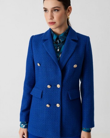 Fibes Fashion long jacket with weave pattern Blue Royal