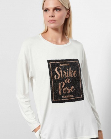 Bill Cost long sleeve blouse with sequin design Off White