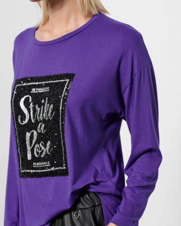 Bill Cost long sleeve blouse with sequin design Purple