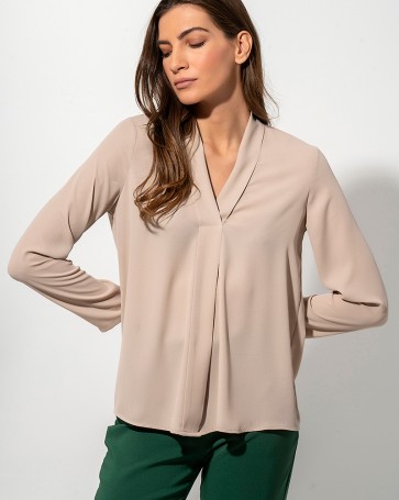 Maki Philosophy blouse with stripes on the neck Beige
