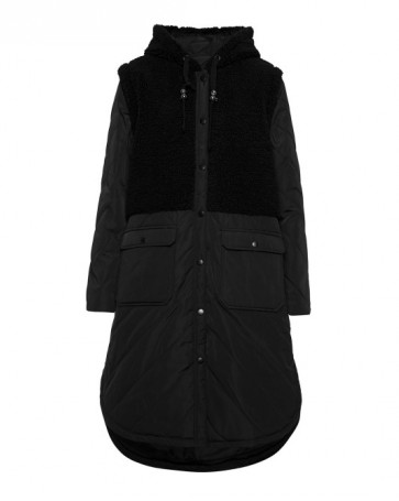 Long jacket Access with synthetic fur Black