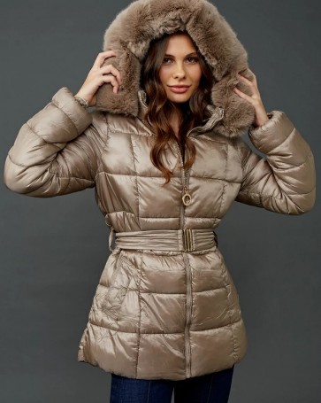 Lynne belted hooded jacket Taupe
