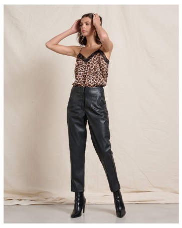 Passager trousers eco-leather high waist Black