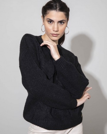 Cento sweater with knit pattern Black