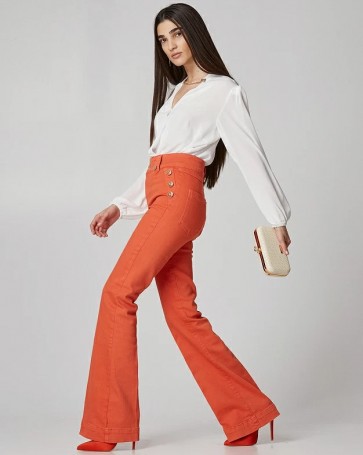 Lynne denim pants with decorative buttons Coral