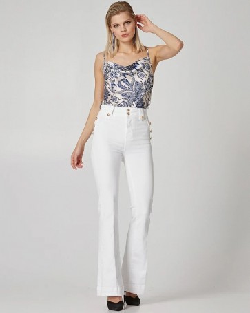 Lynne denim pants with decorative buttons White