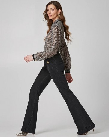 Lynne denim pants with gold buttons Black