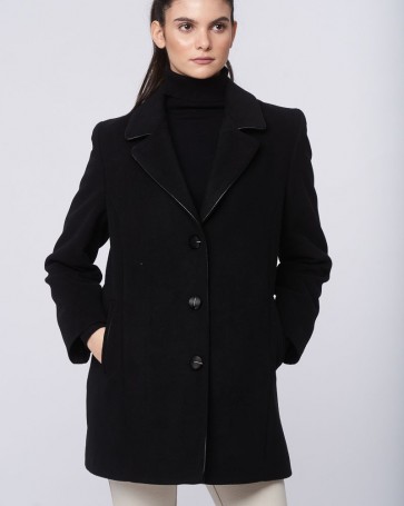 Fibes Fashion coat with lapel collar and leatherette details Black