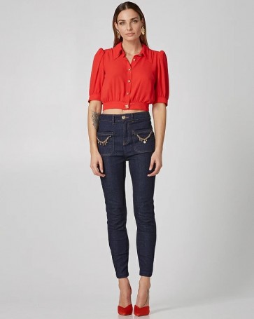 Lynne double collar cropped shirt Red