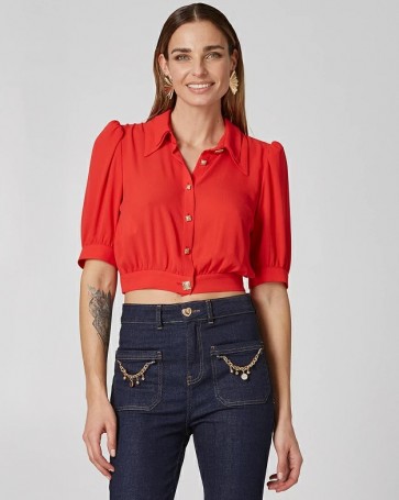 Lynne double collar cropped shirt Red