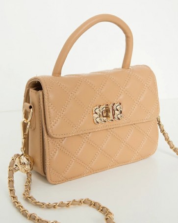 Lynne quilted cross body bag with handle Beige