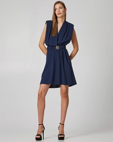 Lynne double breasted dress with belt Blue