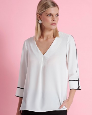 Bill Cost blouse with V neckline and combination White
