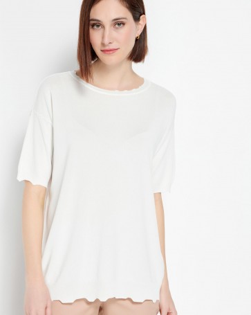 Bill Cost short-sleeved blouse in fine knit Off White