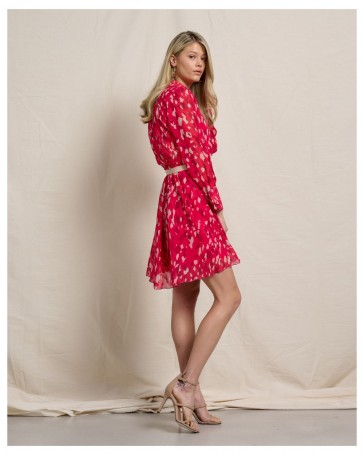 Printed Passager dress with eco-leather belt Fuchsia