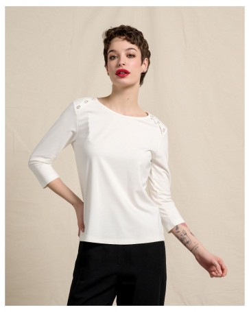 Basic Passager stretch blouse with buttons White