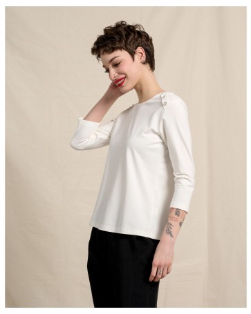 Basic Passager stretch blouse with buttons White