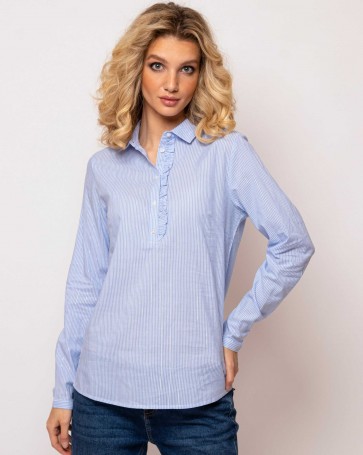 Heavy Tools blouse with striped lurex fabric Light Blue