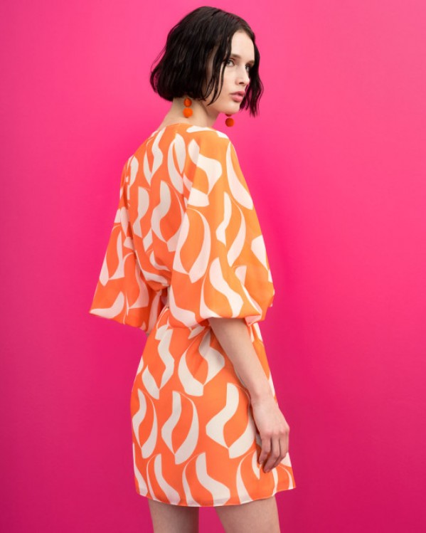 Φόρεμα μίνι κρουαζέ εμπριμέ Access Πορτοκαλί