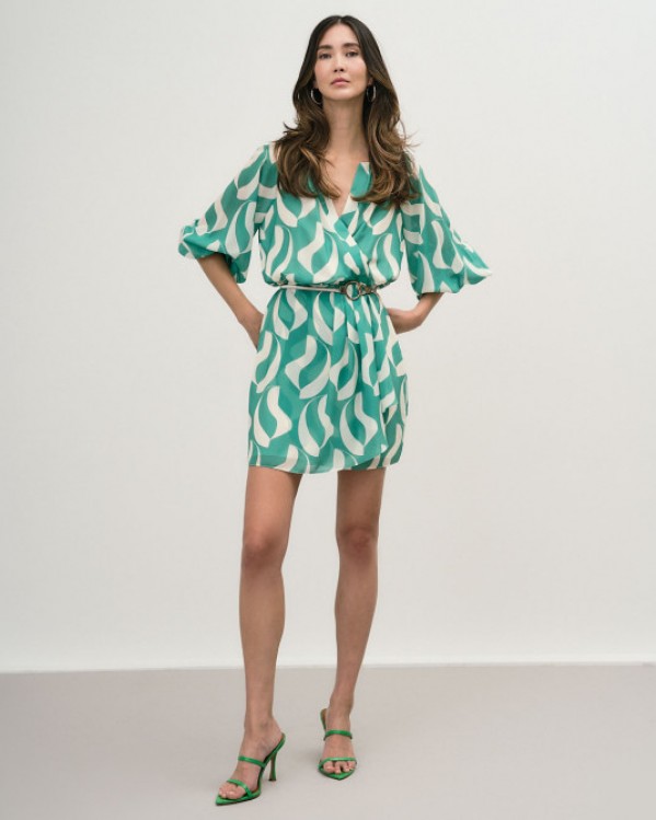 Φόρεμα μίνι κρουαζέ εμπριμέ Access Πράσινο