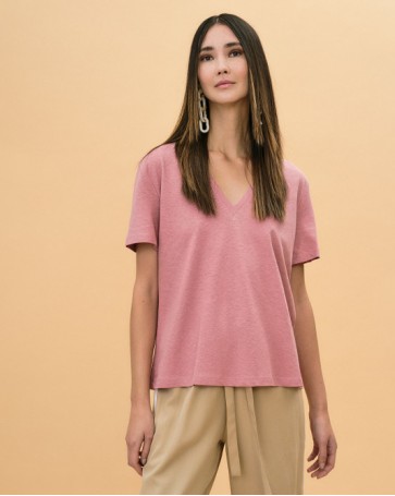 Access short-sleeved V blouse Terracotta 